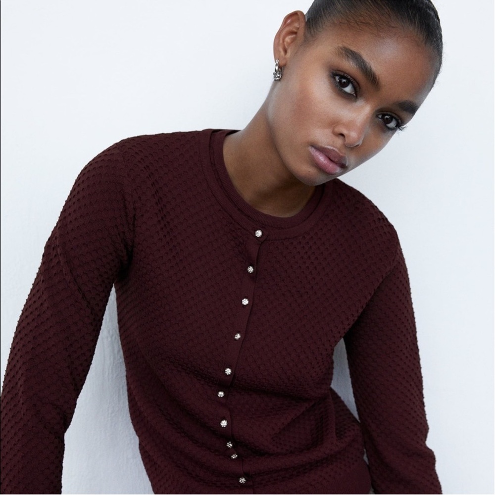Zara Jewel Button Textured Cardigan - Picture 1 of 10